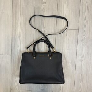 MICHAEL KORS Savannah Black Large Saffiano Leather Satchel 30S6GS7S3L